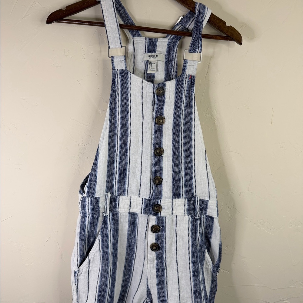 Forever 21 Navy and White Button-Front Jumpsuit